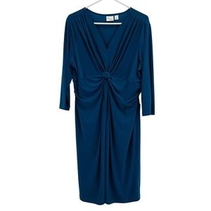 Womens L Women with Control Dress Teal Blue 3/4 Sleeves Twist Front Shaper‎